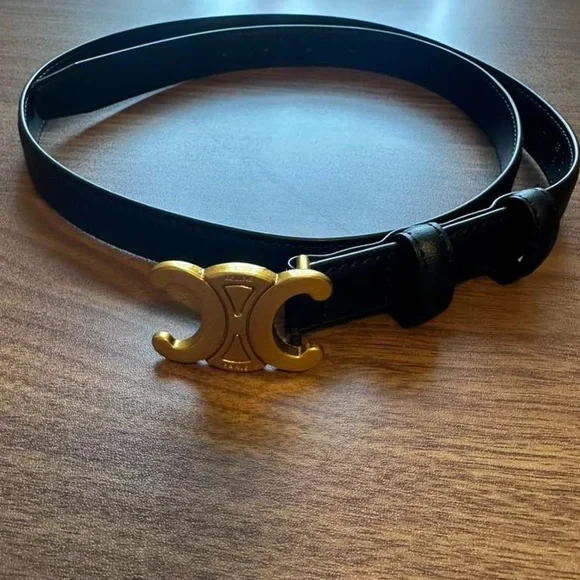Celine Black Belt with Gold Logo Buckle Celine Box Calfskin Medium 25mm Triomphe Belt 70 28 Black  main image 4